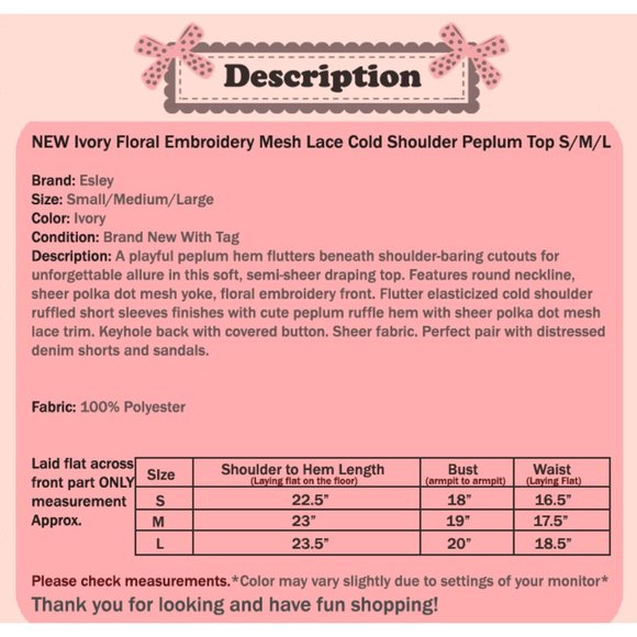 Ivory Embroidery Cold Shoulder Ruffle Peplum Top - Picture 8 of 8